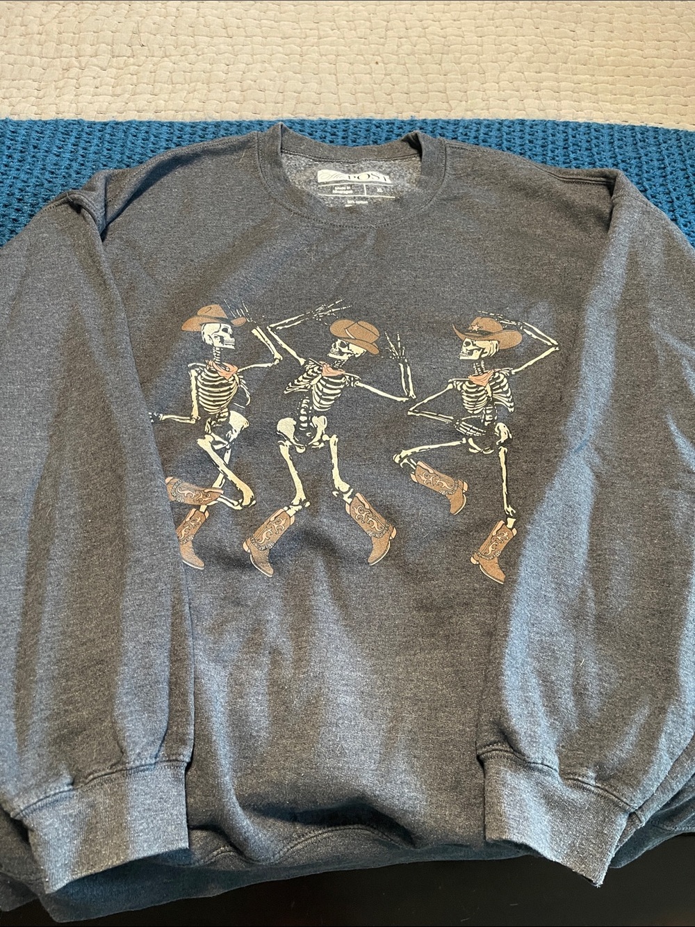 Graphic Skeleton Cowboy Sweatshirt - Navy/Gray Crewneck